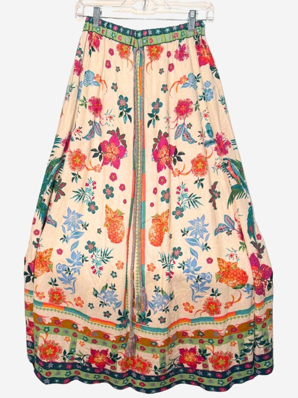 Rachel Zoe Maxi Skirt S Tropical Floral Palm Print Boho Elastic Waist Resort